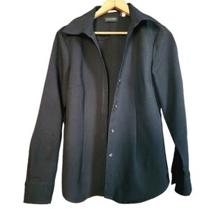 Womens S New York & Company City Stretch Black Minimalist Academia Y2K Shacket